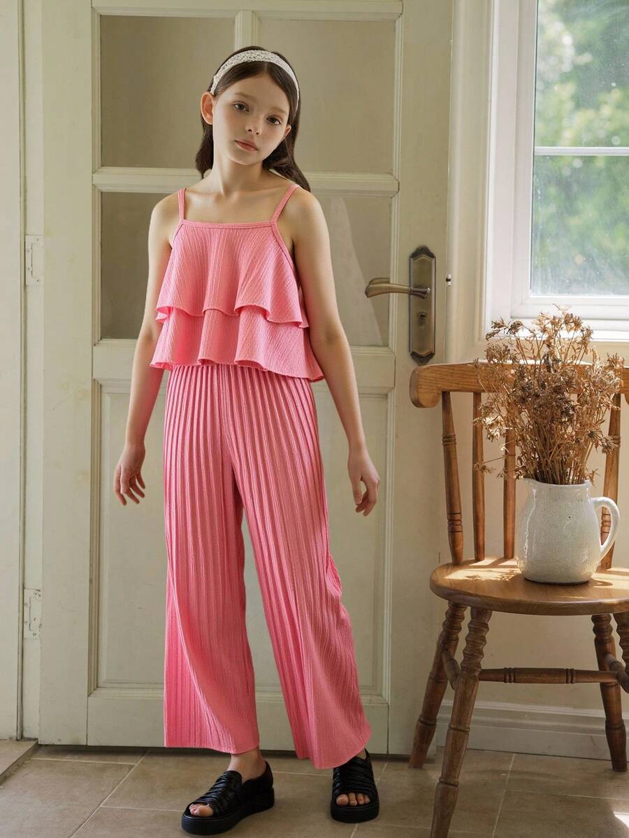 SHEIN Vintaside Kids Teen Girls' Camisole Top And Wide Leg Pants Set