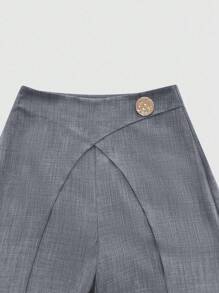 GlowEve 女士优雅通勤和日常休闲 欧美风格 仿牛仔效果 交叉腰部金属扣装饰 侧拉链 轻松穿脱 休闲和商务 春夏百搭设计 - 灰色 - 查看 3