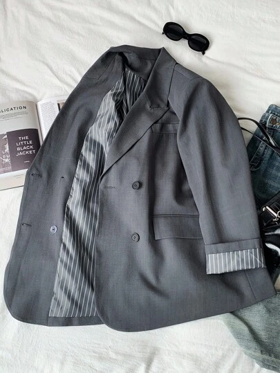 Comfortcana Chaqueta blazer informal/de negocios de doble botonadura para talla grande