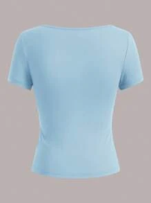 SHEIN EZwear 3件装女士藏青色、浅蓝色和白色短袖露脐修身休闲T恤，适合夏季外出穿着 - 彩色 - 查看 10