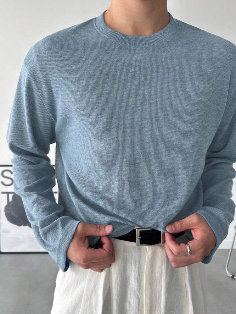 Men's Solid Color Crew Neck Long Sleeve Casual Versatile T-Shirt, Spring & Autumn