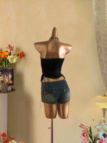 Attitoon Atasan Tube Top Wanita dengan Detail Kerut dan Ikatan di Depan, Motif Bunga, Gaya Liburan Pantai Goth, Cocok untuk Pergi Keluar - MultiWarna - View 2