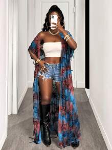 BamGleam Fringe Texture Exaggerated Fashion Coat - Blue - View 5