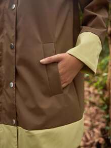 In My Nature 女士户外雨衣长袖单排扣抽绳连帽夹克女式防雨外套防水夹克女式保暖加厚外套 - 棕色 - 查看 6