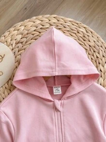 女婴纯色连帽拉链长袖连帽衫