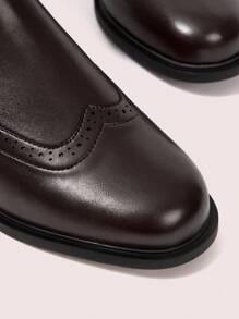 CUCCOO DOLLMOD 圆头弹力一脚蹬时尚英伦风格平底女靴，咖啡色正装靴，圆头厚底女式踝靴，短靴 - 咖啡棕 - 查看 7