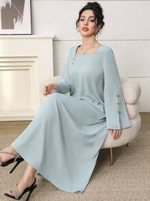 Yasmyna Kaftan y Jalabiya en color verde menta con decoración de lazo con textura floral hecho a mano para damas