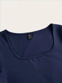 SHEIN EZwear 3件装女士藏青色、浅蓝色和白色短袖露脐修身休闲T恤，适合夏季外出穿着 - 彩色 - 查看 8