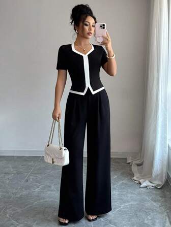 Elenzga A Two Pieces Set For Elegant Summer Vacation And Commuting For Ladies