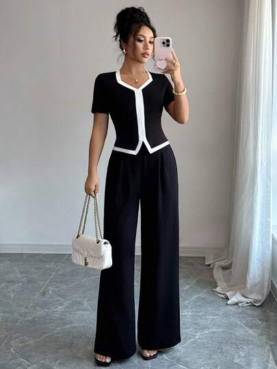 Elenzga 女士优雅夏日度假通勤两件套