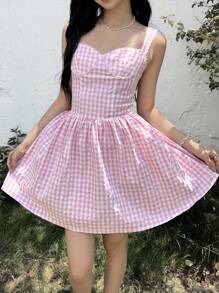 SHEIN Vestido en línea A con decoración de encaje, elegante y minimalista, cómodo para chicas adolescentes
