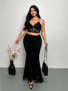 Firerie Plus Size Elegant Lace Camisole For Spring/Summer Holidays - Black - View 4