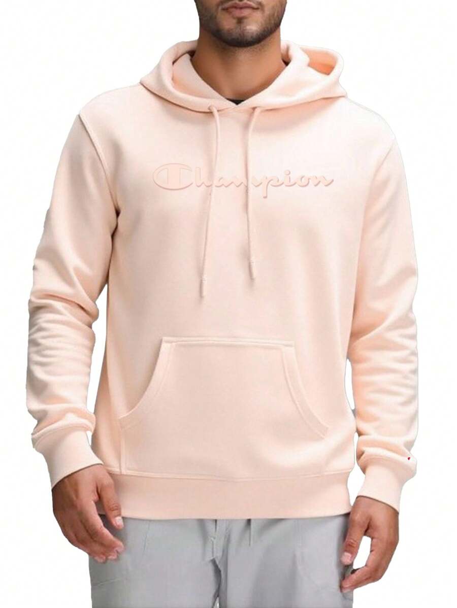 Champion Men's Casual Versatile Simple Pocket Drawstring Hoodie - Pink - View 1