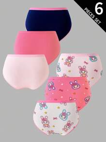 6 件套少女可爱心形格子印花内裤，100% 纯棉连帽内衣，/青春期前 V 返校时尚 - 彩色 - 查看 2