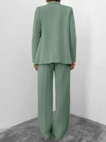SHEIN Conjunto de chaqueta y pantalones de mujer con cuello de chal de unicolor y manga larga