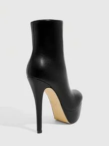 CUCCOO SZL Giày bốt cổ ngắn màu đen đế cao gợi cảm thời trang cho nữ đế cao mỏng thường ngày đa năng có khóa kéo bên hông - màu đen - Xem 11