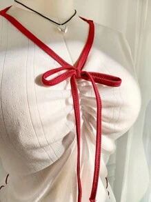 SHEIN EZwear 大码夏季度假休闲针织短袖T恤和短裤两件套 - 白色 - 查看 3