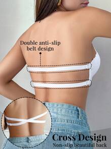 1pc Lace Lingerie Bra, Underwire Plunge Lingerie Bra For Small Bust, Push Up Invisible Backless Lingerie Bra - White - View 2