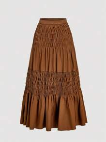 SHEIN MOD 女式纯色多层褶饰休闲中长裙