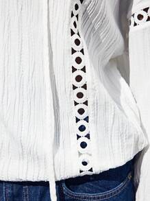 Maija 2025 Modern Elegant Notched Collar Bow-Tie Design Drop Shoulder Long Sleeve Oversized Women's Textured Shirt, Suitable For Early Autumn Back To School Season,4th Of July Women,Country Concert,Vintage,Teacher,Butter Yellow Top,Party,Cut-Out,Splicing/Panel/Patchwork Eyelet Blouse Eyelet Top Women Summer White Hollow Out Blouse - White - View 6