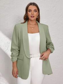 SHEIN Clasi 粉色加大码女士西装外套，优雅通勤和商务装，商务休闲女士绿色西装外套女士西装外套女士办公室穿着女士商务休闲上衣女士秋冬