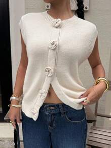 Siren Gaze كنزة صوفية كنزة نسائية مُنتفخة مزّينة بطبعات ثلاثية الأبعاد - لون مشمشي - مشاهدة 1