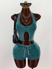 Amplova 2件套女士露背吊带上衣和超短裤