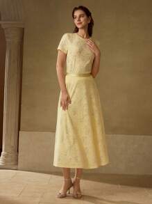 MOTF PREMIUM RHINESTONE DETAIL JACQUARD SKIRT - Yellow - View 6