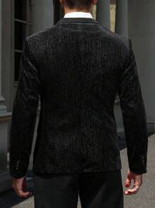 Manfinity AFTRDRK Men's Solid Color Gorgeous Party Stitching Front Buttoned Pocket Long Sleeve Casual Blazer - Black - View 2