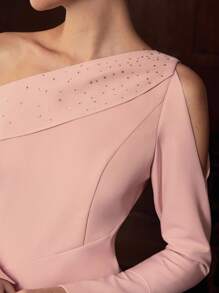 ZEYLAH Vestido de manga larga con cuello asimétrico elegante, para otoño/invierno