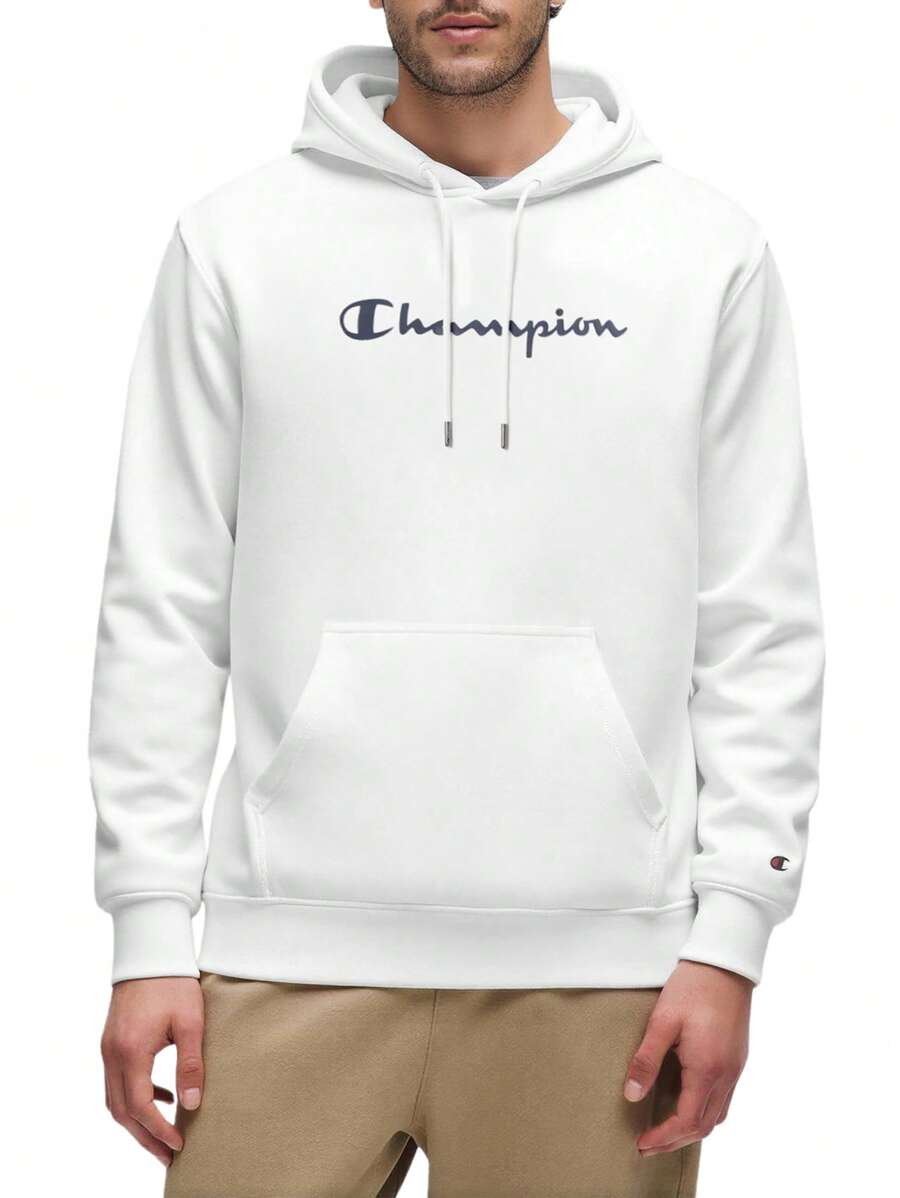 Champion Men's Casual Versatile Minimalist Pocket Drawstring Hoodie - White - View 1