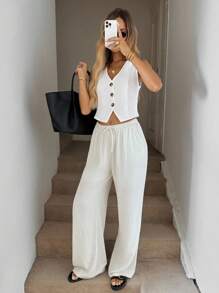 SHEIN LUNE Boho Women Clothing Spring Break Tops Women's Organic Cotton White Tank Top & Vest, Spring
