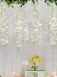 6 英尺 12 枝白色紫藤吊花人造紫藤藤蔓丝绸紫藤花花环适用于婚礼拱门派对花园家居装饰