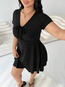 Solflare Plus Size Women Valentine's Red V-Neck Front Twist Midi Dress Sun Dresses For Women Vacation Outfits Women,Graduation Dress - Black - View 6