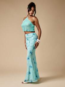 MISSGUIDED Saia longa floral burnout elegante para noite primavera verão resort usar ocasião especial comprimento longo sobreposição estilo sereia cintura alta