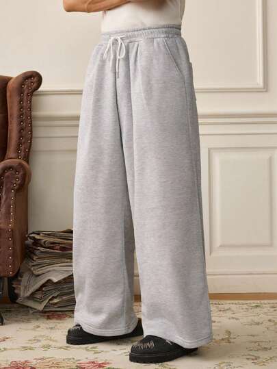 SWAVVY Men's Casual Solid Color Drawstring Waist Pants, Fall