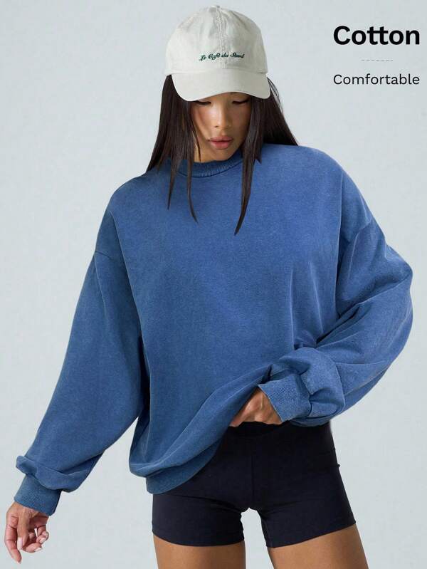 LYSMO Women's Crew Neck Drop Shoulder Long Sleeve Fleece Sweatshirt, Autumn,Long Sleeve Tops Graduation,Back To School Outfits,Graduation,Teacher Outfits For Women,Back To School