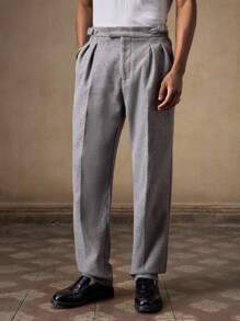 AKNOTIC Business Casual 男士梭织休闲宽松直筒纯色裤子灰色百褶裤灰色高腰裤男士正装裤子