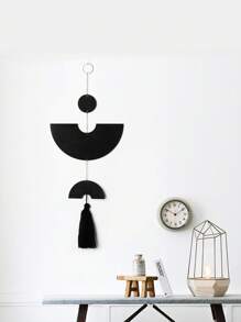 ROMWE Goth 1pc Wood Chips Round Light Luxury Bohemian Decorative Pendants,Living Room Room Wall Decoration, Pendant, Semi-Circular Disc Geometric Fringed Home Wood Products, Holiday Gift Pendant,Home Decor