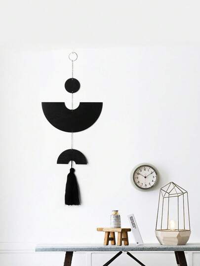 Goth 1 pezzo Ciondolo decorativo rotondo in legno stile lussuoso e bohémien, decorazione da parete per il soggiorno, ciondolo a forma di disco semicircolare geometrico con frange, prodotto in legno per la casa, ciondolo regalo per le vacanze, decorazione per la casa