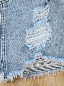 Mädchen Lässig Jeans Jacke mit Beschädigung und asymmetrischem TaillenDenim-Rock Set, weich Washed, geeignet für Alltag, Strand, Urlaub, Sommer - Mittele Waschung - Übersicht 4