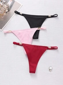 Snug Zone paquete de 3 bragas tipo tanga de unicolor simple con detalle metálico para mujer