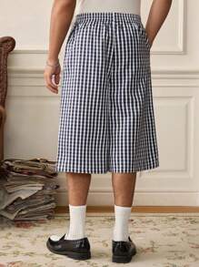 Manfinity VCAY Men Loose Letter & Striped Patch Pocket Wide Leg Knee Length Shorts - Black and White - View 2