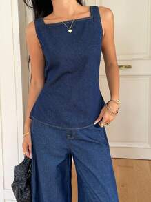 Siren Gaze 女式夏季休闲露背系带无袖牛仔衬衫