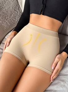 SHEIN 女士无缝束腰提拉内衣短裤，塑身裤，1 件 - 杏色 - 查看 3