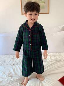 DAZY 男婴纯色圆领休闲T恤和条纹宽松长裤家居服套装秋冬 - 綠色 - 查看 7