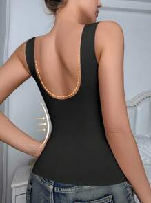 SHEIN 1 件女士无缝塑身吊带背心，腰腹塑形，简约设计，可外穿，塑身 - 黑色 - 查看 2