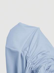 SHEIN MOD Vestido azul ajustado con cuello asimétrico, drapeado y hebilla metálica para mujer - Azul - Ver 5