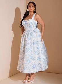 SHEIN BAE 女士大码服装 婚纱 伴娘服 迷你裙 派对服 约会服 节日服 大码女装 夏季 暑假 约会 旅行服 情人节 连衣裙 小碎花裙 野餐服 优雅连衣裙 女士夏季服装/春季服装/情人节服装/狂欢节/海滩度假服装，紧身胸衣裙 - 藍色 - 查看 5