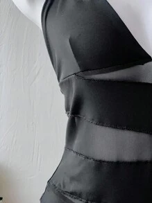 INAWLY Body sexy da donna in rete trasparente e patch, con schiena scoperta e collo a canotta